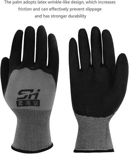 Vista 3 de 12 pares de guantes de trabajo de seguridad, guantes de jardinería, revestimiento de nitrilo antideslizante, guantes de inmersión