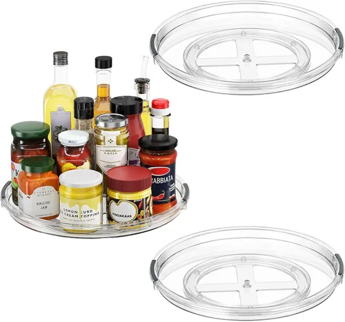 Vista 16 de LAMU Paquete de 2 organizadores giratorios Lazy Susan para gabinete, 10.6'' 9.25'' organizador de condimentos para refrigerador, despensa de cocina