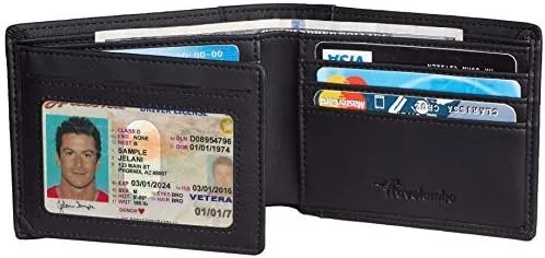 Vista 7 de Travelambo Cuero genuino RFID bloqueo carteras para hombre billetera doble Izquierda Identificación
