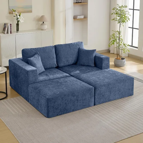 Vista 9 de WUTUTUEE Sofá modular en forma de U de 115 pulgadas, sofá modular modular de 3 plazas con 2 otomanas móviles, sofá cama convertible de pana con Beige