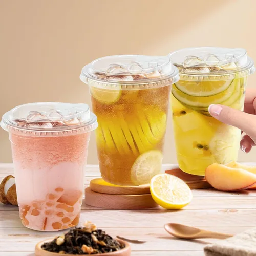 Vista 3 de Clawsoff Paquete de 50 vasos de plástico transparente de 12 onzas con tapas, tazas de café helado resistentes con tapas para sorbos, vasos