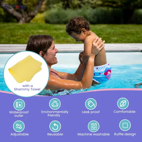 Vista 3 de EZ Moms Baby Swim Essentials Bundle - 2 Pack Reusable Swim Diapers and 2 Pack Toddler Arm Floaties (30150 LBS) Set, Large Size Snap Adjustable