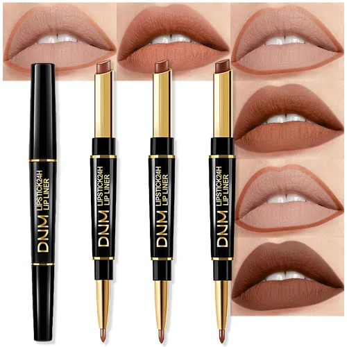 Vista 24 de evpct Juego de 1 lápiz labial y delineador de labios rojo rubí para mujer, kit mate con delineador de labios, manchas de labios duraderas