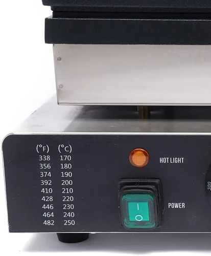 Vista 4 de Máquina de gofres antiadherente, 2000 W, de acero inoxidable, rectangular, belga con control de temperatura y tiempo, para restaurante, panadería