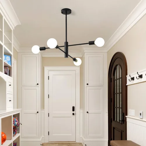 Vista 7 de HHR Candelabro Sputnik de 4 luces, Candelabro Moderno Negro Lámpara de Techo, Candelabros de Altura Ajustable para Comedor Isla de Cocina