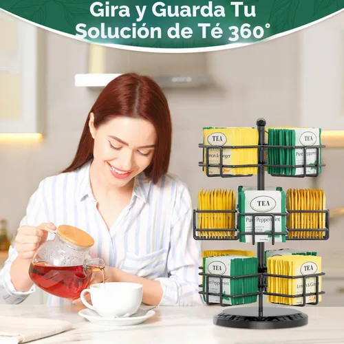 Vista 6 de EsLuker.ly Organizador de bolsas de té para mostrador, 3 niveles de metal Negro