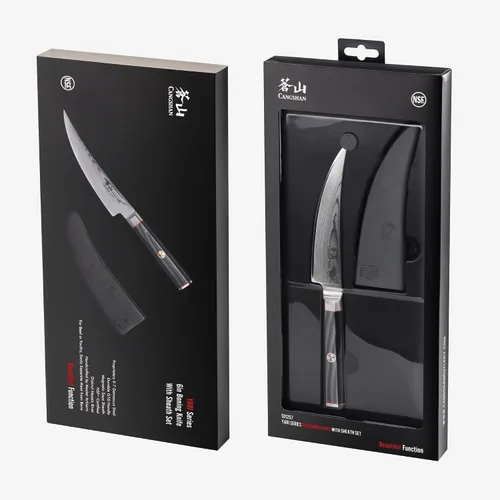 Vista 7 de Cangshan YARI Series 501257 - Cuchillo deshuesador de 6 pulgadas con funda, acero de Damasco X-7