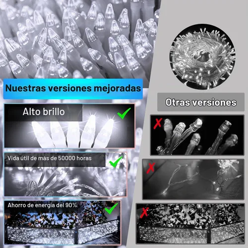 Vista 5 de 612 luces LED de Navidad de 60 pies con 136 gotas, 12 modos regulables, luces colgantes blancas frías al aire libre con memoria de temporizador
