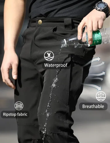 Vista 5 de Pantalones tácticos para hombre, resistentes al agua, Flex Ripstop Cargo Pantalones ligeros de senderismo con múltiples bolsillos (sin cinturón)