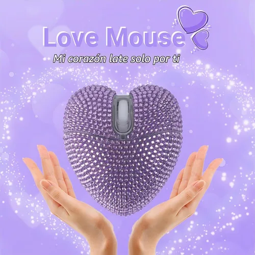 Vista 2 de elec Space - Ratón inalámbrico Bluetooth, ratón silencioso y elegante con forma de corazón para laptop, PC - Alcance de 10m (Morado)