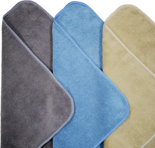 Vista 2 de POLYTE Paño de limpieza profesional de microfibra, 14 x 14 pulgadas, azul, camello, gris (paquete de 12)
