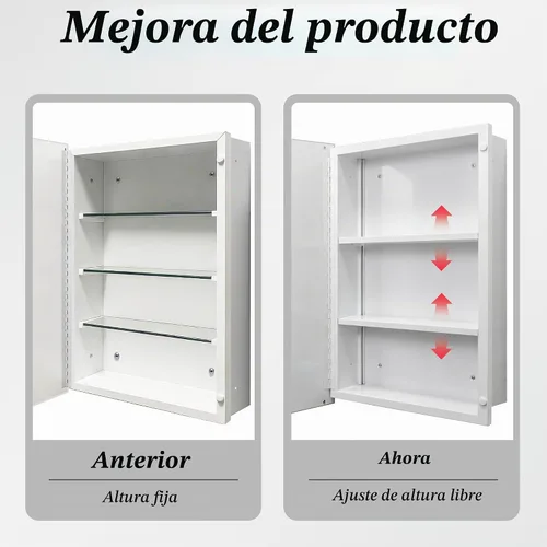 Vista 8 de Botiquín de baño de 16 x 26 pulgadas con espejo, espejo biselado rectangular sin marco, instalación de empotrar o montaje en superficie