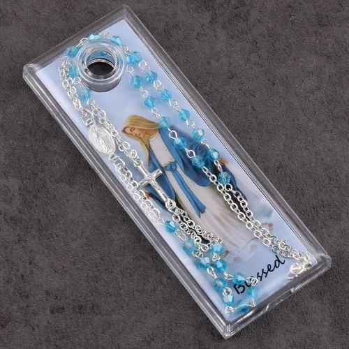 Vista 7 de HanlinCC Collar de rosario milagroso chapado en plata brillante con cuentas de cristal facetado de 0.157 in con caja de regalo para mujeres
