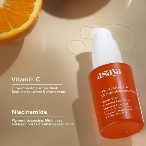 Vista 2 de Asay@ Suero facial con vitamina C al 10% con 5% de niacinamida y ácido hialurónico, fórmula ligera y no pegajosa, para todo tipo de piel, uso