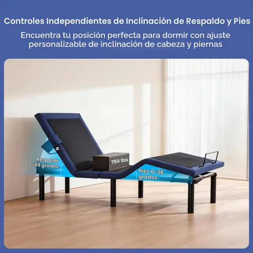 Vista 3 de Fromann Base de cama ajustable individual, base de cama ajustable con control remoto inalámbrico y puertos USB, gravedad cero, masaje, inclinación