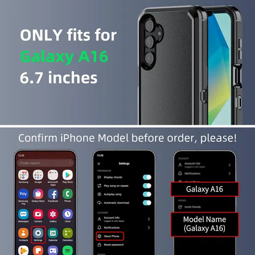 Vista 2 de Jiunai Funda para Samsung A16, a prueba de golpes, antipolvo, protección resistente, de doble capa, borde elevado, para exteriores, híbrida