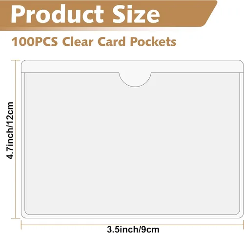 Vista 2 de 100 bolsillos adhesivos transparentes, bolsillos adhesivos de plástico, bolsillos autoadhesivos para tarjetas de índice con apertura superior