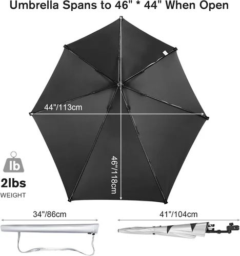 Vista 2 de G4Free Sombrilla ajustable UPF 50+ XL con abrazadera universal, protección UV, sombrilla para silla de playa, cochecito, silla de ruedas, carrito