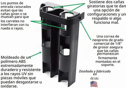 Vista 2 de Soporte para caña de pescar para bicicleta, muy fácil de montar en bicicleta, asegura 2 cañas para pescar en bicicleta