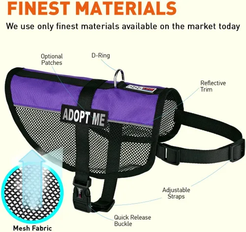Vista 31 de Dogline MaxAire - Chaleco de malla para perros de 13 a 16 pulgadas y 2 parches extraíbles Adopt Me, talla S, color negro