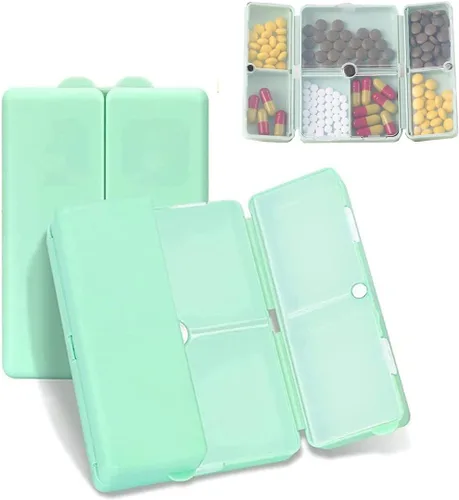 Vista 8 de Pastillero portátil con 7 compartimentos, organizador de píldoras plegable para viajes, pastillero diario portátil, farmacia de bolsillo con Beige