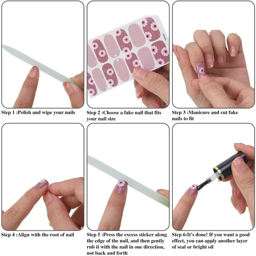 Vista 4 de Maitys 224 piezas de 16 hojas de calcomanías de uñas de envoltura completa, rayas de esmalte autoadhesivas con lima con kit de manicura