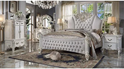 Vista 2 de Acme Muebles de cuero sintético cama King Eastern King, dos tonos marfil y perla antigua