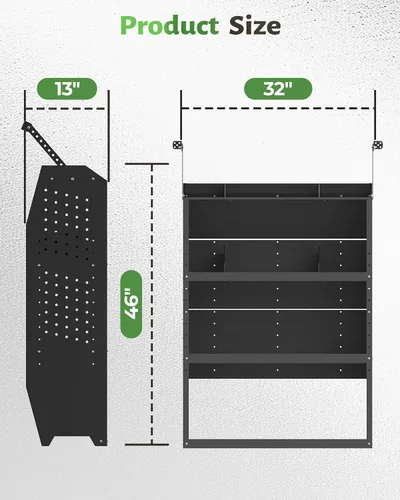 Vista 7 de Estantería para van de carga StarONE con almacenamiento, compatible con Ford Transit, GM, NV, Promaster, Sprinter y Metris con ganchos, negro