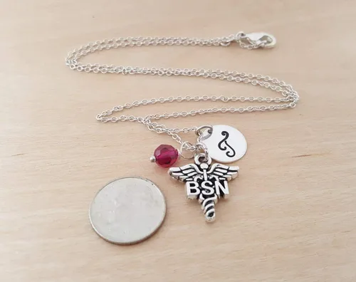 Vista 3 de BSN - Collar de enfermera Dije médico Joyería personalizada de plata de ley con inicial Regalo para ella