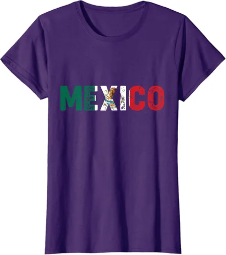 Vista 9 de Camiseta con texto en inglés «Mexico Vintage Letras» como bandera mexicana, Negro
