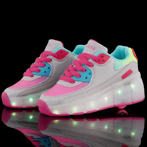 Vista 3 de SDSPEED - Zapatos deportivos de patinaje para niños con ruedas individuales de LED