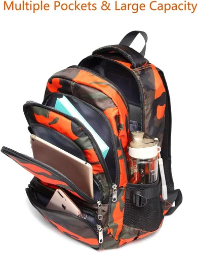 Vista 4 de BLUEFAIRY - Mochilas para niños y niñas, escuela primaria, secundaria y media mochilas para libros para niños de 6 a 8 años, NegroNaranja