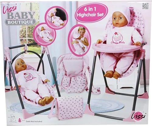 Vista 2 de Lissi Juego de silla alta convertible 6 en 1 de muñeca bebé