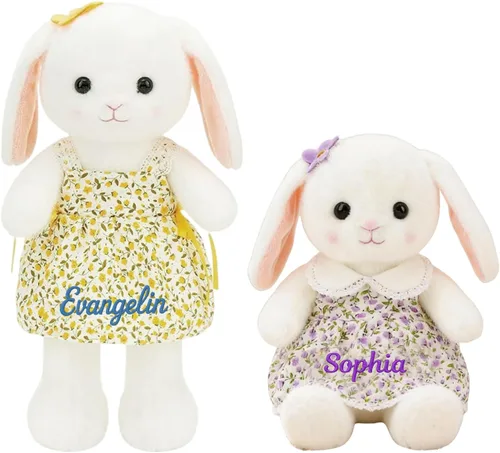 Vista 18 de TNYKER Conejito de Pascua personalizado para bebés, con nombre personalizado, conejito de peluche con orejas largas con monograma, muñeca de conejo