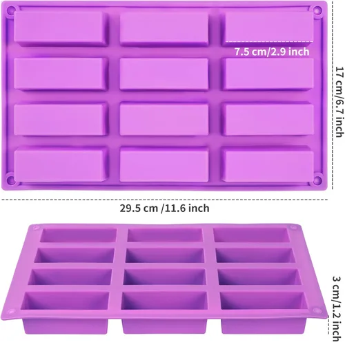 Vista 2 de Paquete de 2 moldes de silicona para barra de granola, molde de barra energética rectangular de 12 cavidades, moldes de barra de cereales