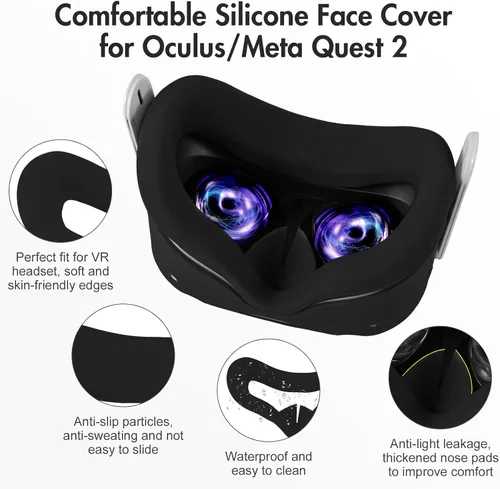 Vista 3 de AMLINK VR Silicone Cover Accessories for Oculus Quest 2, VR Shell Cover Protective, Silicone Face Cover, Adjustable Strap Controller Grip Cover and