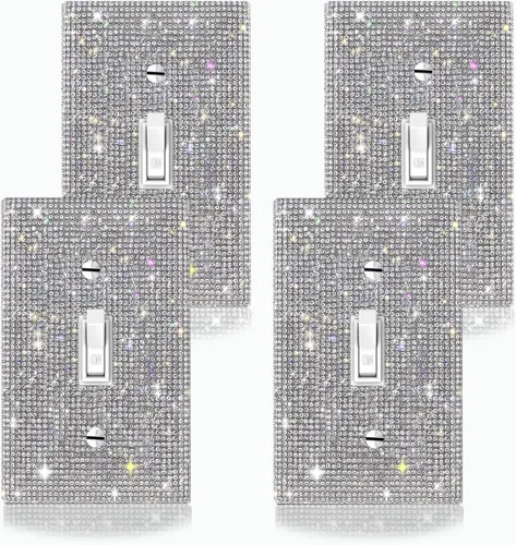 Vista 15 de Cubierta decorativa para interruptor de diamantes de imitación plateados brillantes, placa de pared de una sola banda 1 unidad-XKSZ 1