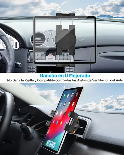 Vista 3 de Soporte de tableta de ventilación de automóvil para teléfono y iPad de 4.7 a 13 pulgadas, soporte para tableta de ventilación de automóvil con clip