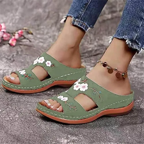 Vista 3 de Ladmiple Sandalias ortopédicas florales de moda 2023 con soporte de arco, zapatillas romanas casuales con puntera abierta