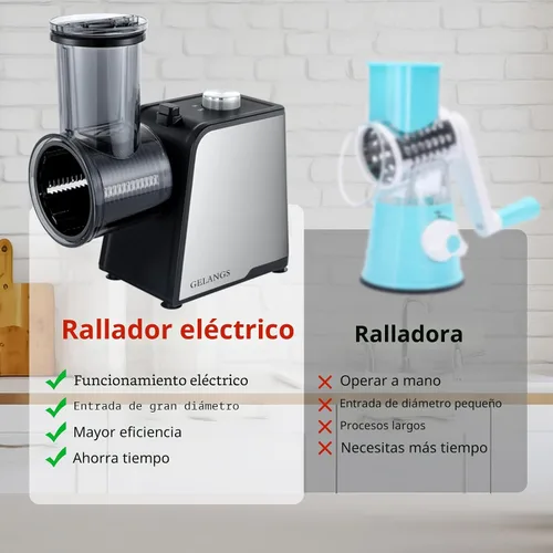 Vista 3 de Cortador eléctrico de verduras 5 en 1, rallador de queso eléctrico de 300 W, tirador de ensalada, control fácil de un toque, rallador eléctrico