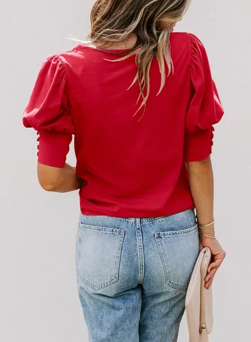 Vista 3 de DOROSE blusa holgada e informal con mangas fruncidas para mujer