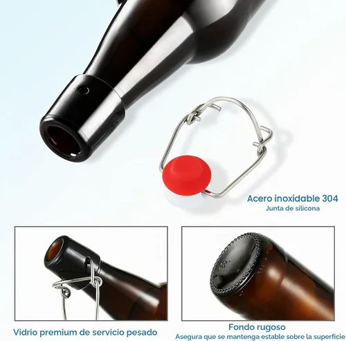 Vista 4 de YEBODA Botellas de vidrio con tapa oscilante ámbar de 16 onzas, tapas