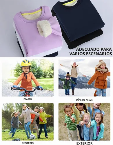 Vista 6 de Gihuo Sudadera unisex de invierno para niños y niñas, con forro de sherpa, cuello redondo, sudadera de forro polar casual para otoño Negro