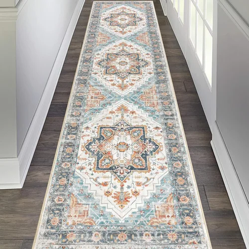 Vista 29 de Pauwer Alfombra vintage de flores 2 x 3 pulgadas, estilo envejecido, antideslizante, de pelo bajo, tapete para entrada, interior, pequeña, retro