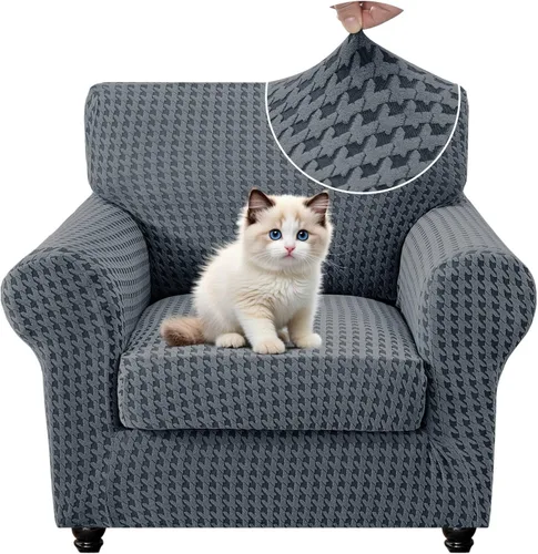 Vista 24 de MAXIJIN 2 fundas elásticas para sillón de sala de estar, fundas gruesas y suaves con brazos para perros, mascotas, protector de sofá individual