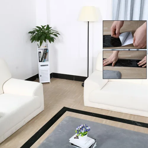Vista 7 de uxcell Película autoadhesiva, papel de mármol negro, línea de cintura de pared, calcomanía de borde, piso de sala de estar, 16.4 pies