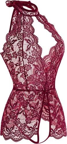 Vista 2 de Lencería para mujer con escote en V profundo halter de una pieza
