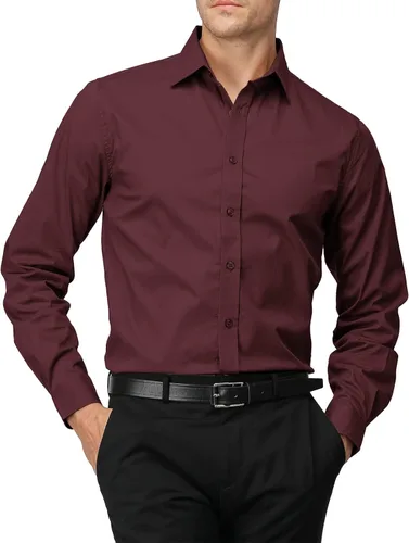 Vista 6 de H2H Camisas de vestir ajustadas para hombre, elásticas, de manga larga, básicas, formales, lisas, informales, para negocios, camisas con botones