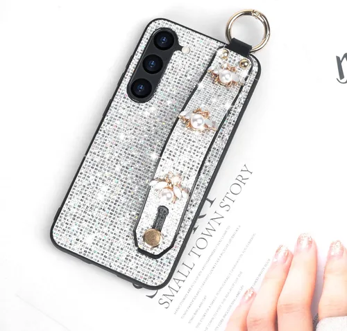 Vista 5 de Guppy Compatible con Samsung Galaxy S23 Bling Stand Case, Luxury Sparkle Bling Funda protectora con soporte y correa de mano, correa de muñeca