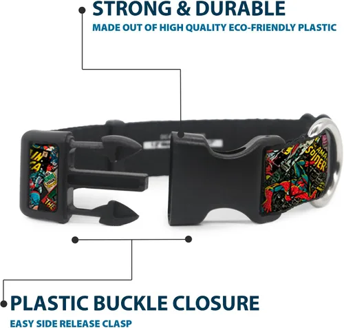 Vista 4 de Collar de perro Clip de plástico Retro Marvel Comic Books apilado de cerca de 11 a 17 pulgadas 1.0 pulgadas de ancho